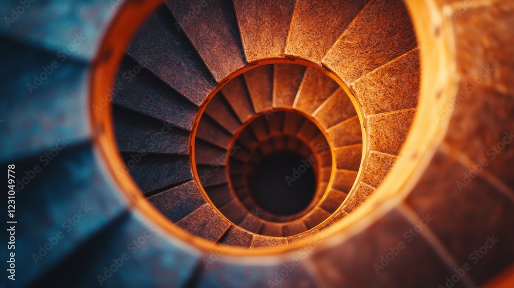 Fototapeta premium Spiral staircase photography modern building abstract art indoor environment top-down view design concept