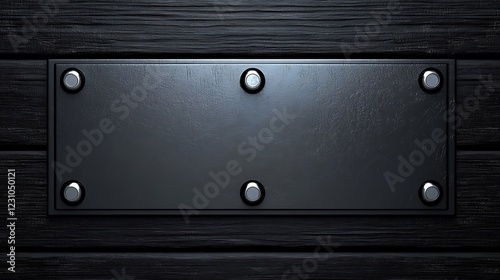 Dark Metal Plaque on Dark Wooden Background