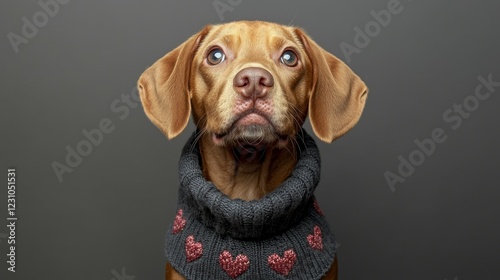 Wallpaper Mural A stylish dog wearing a cozy sweater poses against a simple gray background, showcasing its expressive eyes and charming demeanor. Torontodigital.ca