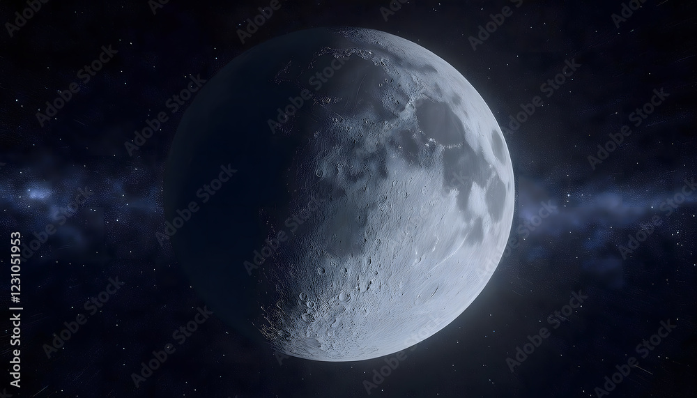 Fototapeta premium Full Moon and Stars in the Night Sky Over Earth