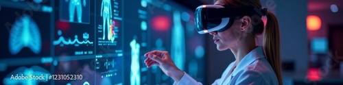 Virtual reality medical examination on holographic screen, medical technology, medical imaging, digital health