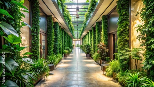 Lush Greenery Along a Serene Hallway - A Tranquil Space for Relaxation and Reflection