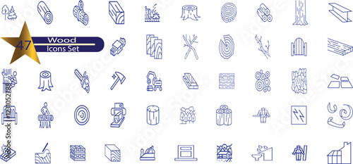 Wood line editable icon set. wood icon set