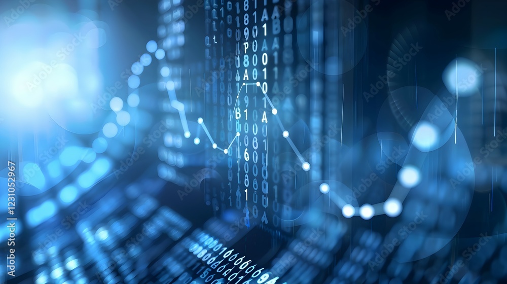Obraz premium Abstract digital representation of data with binary code and a graph line.