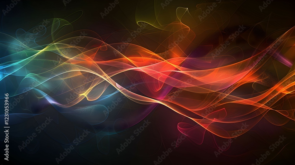 Fototapeta premium A vibrant abstract design featuring flowing waves of color on a dark background.