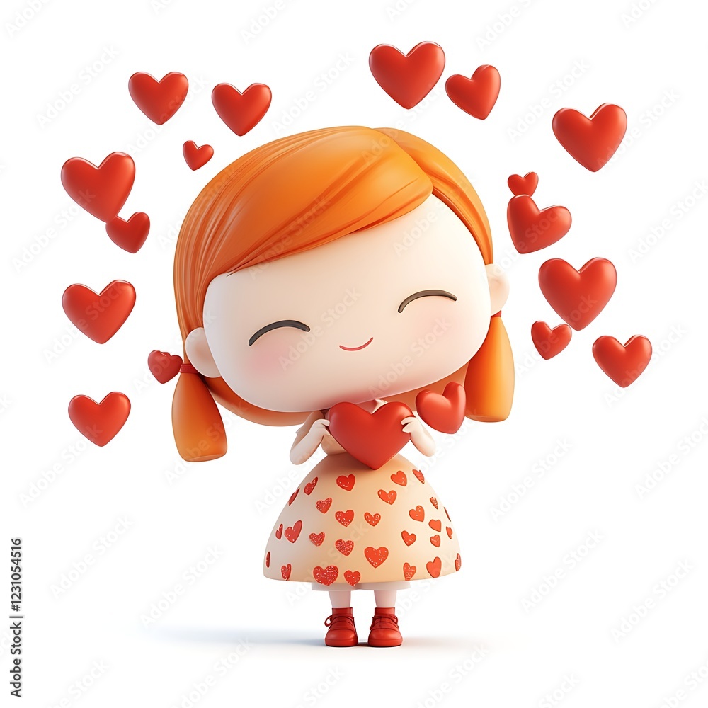 3D blushing character with floating hearts isolated 3D blushing character with floating hearts isolated