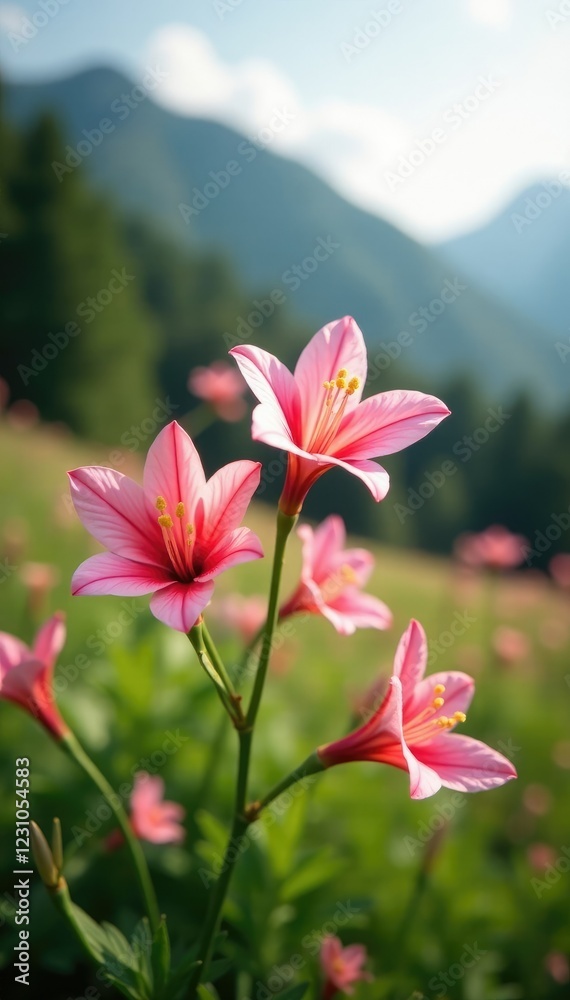 Fototapeta premium Softly blooming Alstroemeria in a serene landscape, calm, alstroemeria, nature