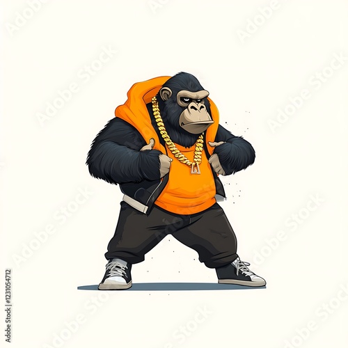 3D hip-hop gorilla logo pounding chest photo