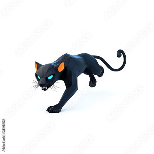 3D panther logo leaping to attack with glowing eyes photo