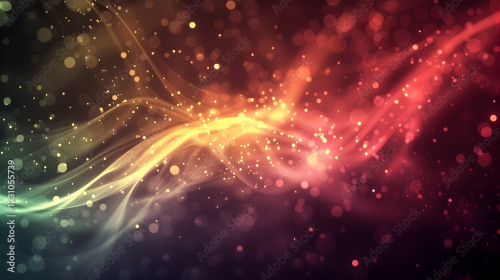 Obraz premium Abstract colorful waves with glowing particles create a vibrant visual effect.