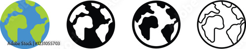 World global planet earth icon set. International world map globe flat or line design style isolated on transparent background, vector collection. For web banner, web and mobile, infographics.