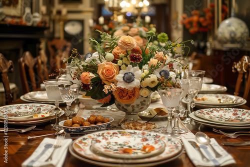 passover celebration, elaborate passover dcor, fragrant matzo ball soup, and cherished storytelling bind generations at the table photo