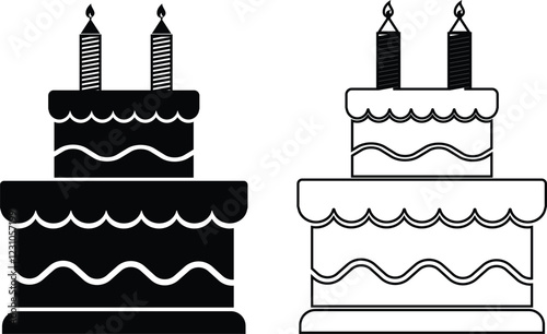 Cakes flat or line icon set collection. Vector of different types of beautiful modern cakes such as chocolate cake, Napoleon cake, tiramisu , eclair and cheesecake. Isolated on transparent background.