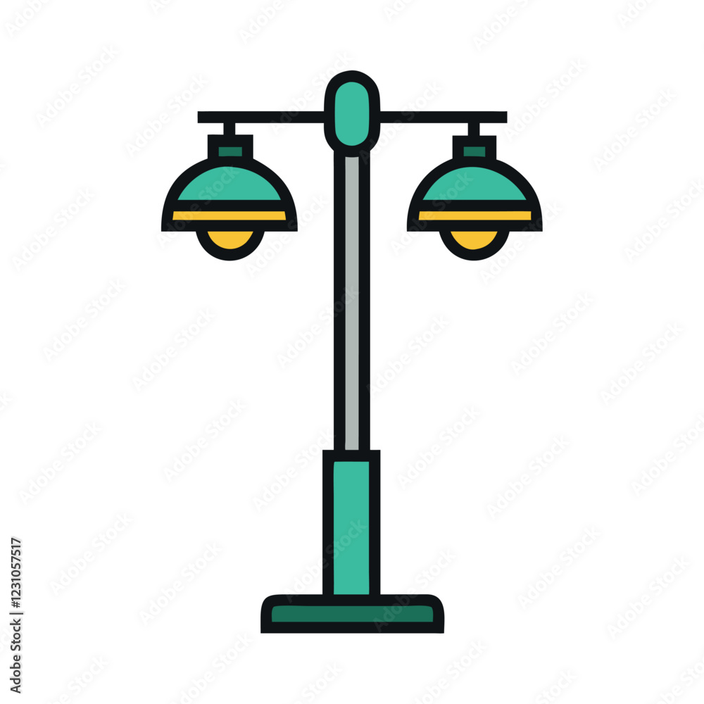 Fototapeta premium Modern double lantern street lamp post illustration