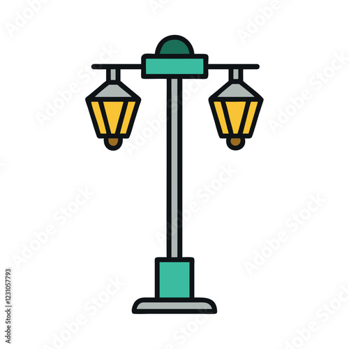 Classic dual lantern street lamp post illustration