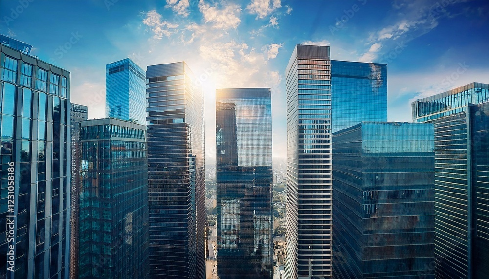 Obraz premium テレビ会議 背景用 CG オフィス外観 都市 高層ビル cityscape video conferencing background