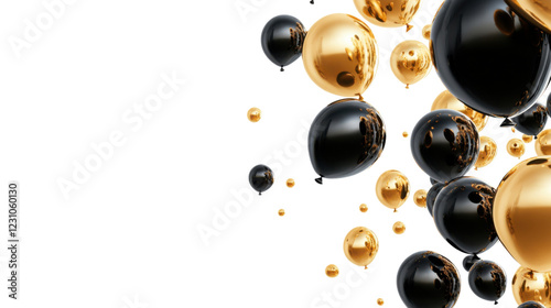 Obraz na płótnie Black and gold balloons floating on transparent background w salonie