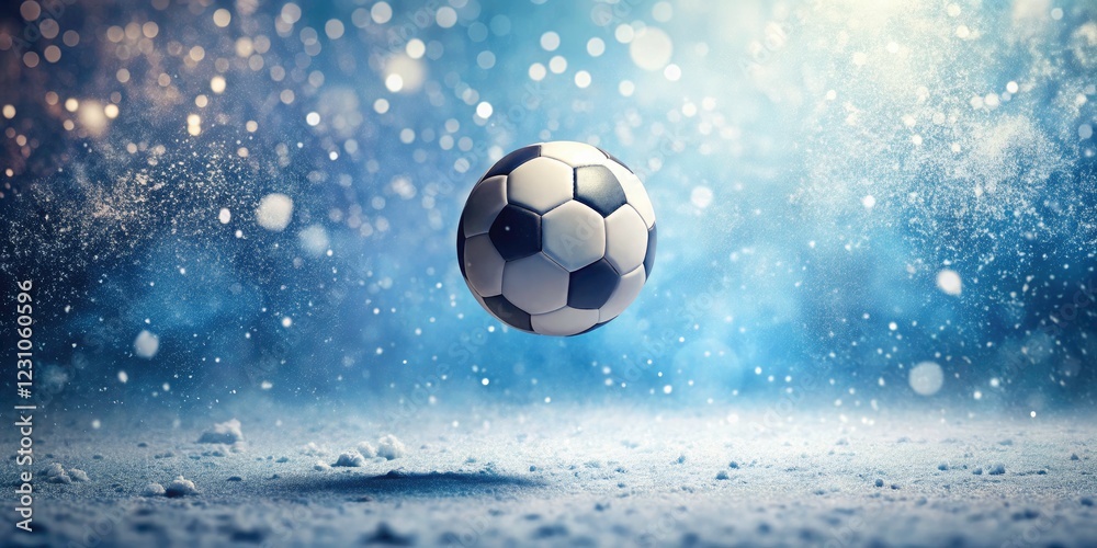 Naklejka premium Snowflakes Dance Around a Football in Mid-Air During a Winter Game - Captivating Minimalist Photography of Seasonal Sports Action