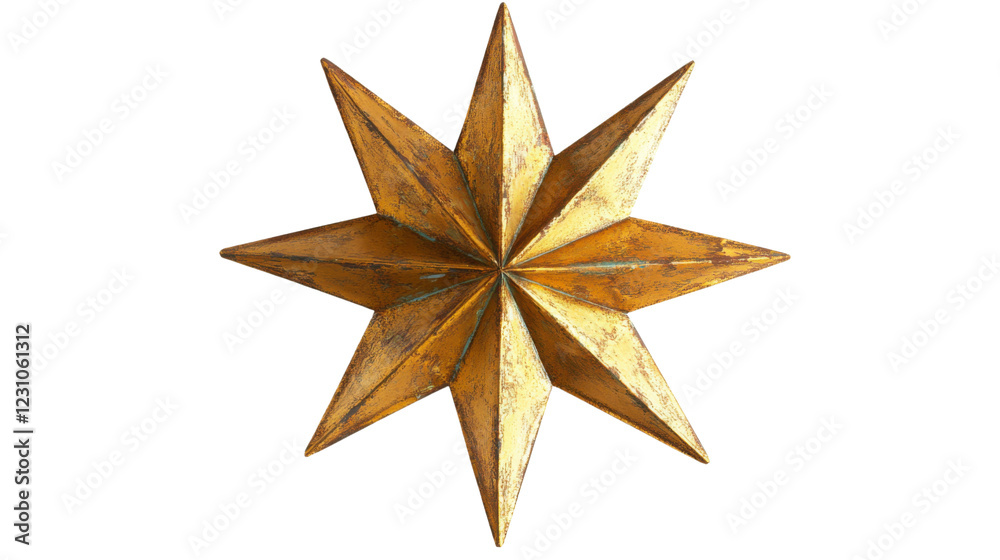 Fototapeta premium Nine-pointed golden star shining on transparent background