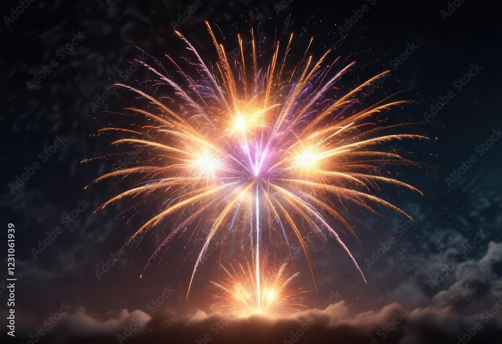 Fototapeta premium Sparkling fireworks shooting into the air with bright colors, vibrant colors, aerial display