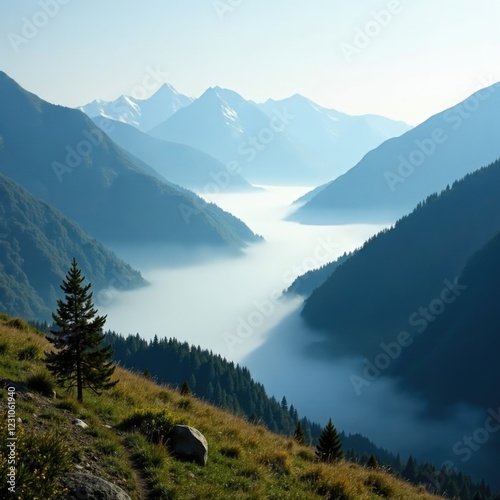 Misty veil covers the Altai Mountains landscape, mountains, alti photo