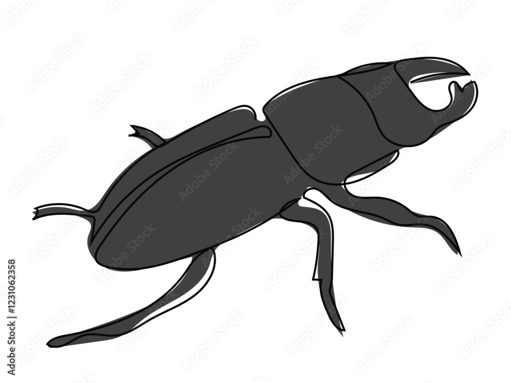 Black beetle in continuous line style on a white background. Black beetle in continuous line style on a white background.