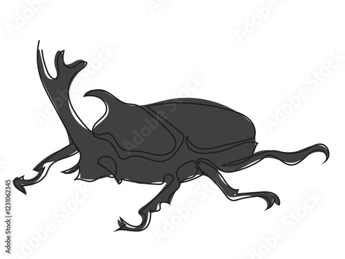 Black beetle in continuous line style on a white background.