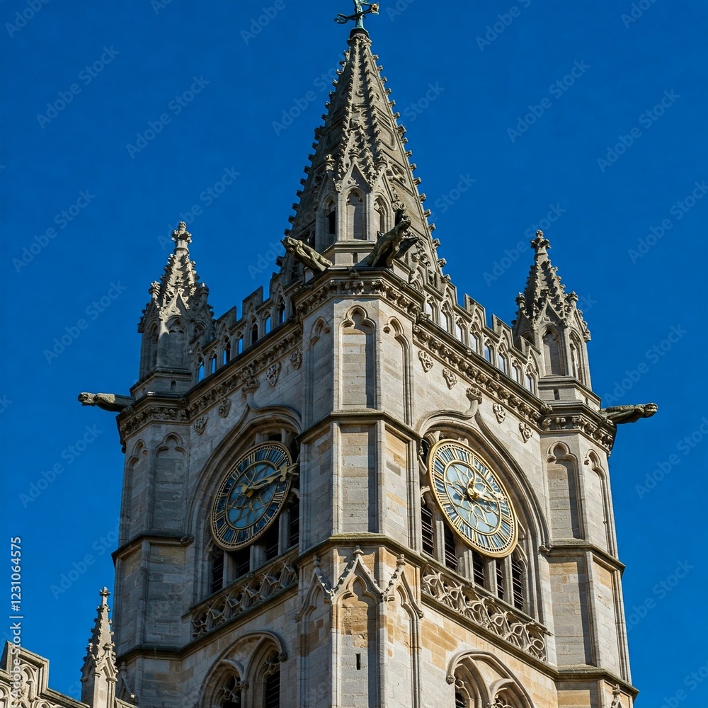 Obraz premium A majestic university clock tower standing tall against a clear blue sky.