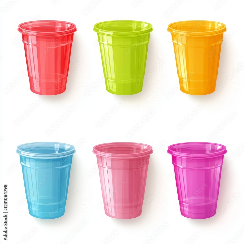 Six colorful plastic cups isolated on white background. (1) Six colorful plastic cups isolated on white background. (1)