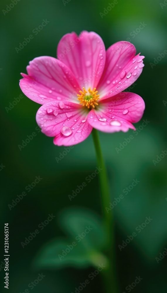 A single pink flower with intricate details on its petals and glistening droplets of dew, flora, macro photography A single pink flower with intricate details on its petals and glistening droplets of dew, flora, macro photography