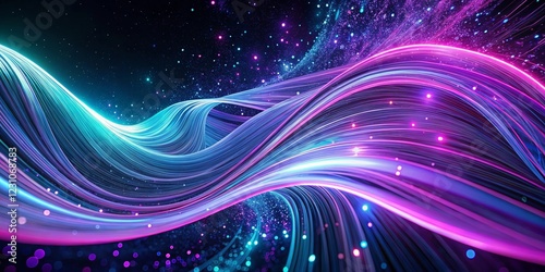 Abstract Glowing Waves, Purple Blue Neon Lights, Background Wallpaper