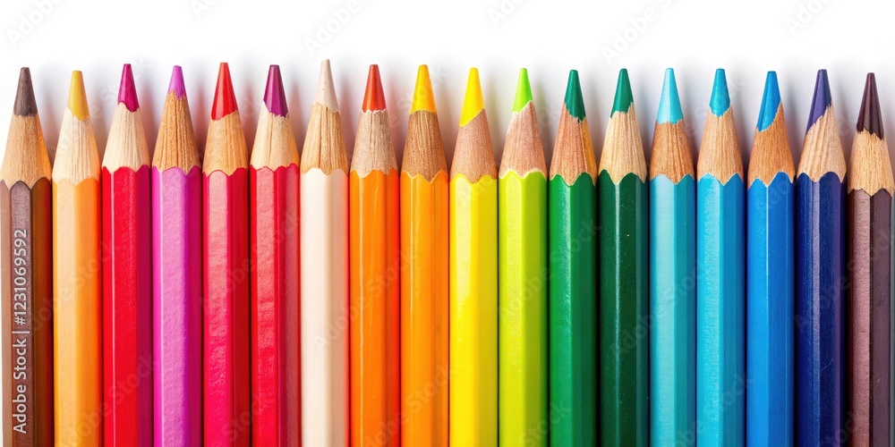 Fototapeta premium Vibrant Collection of Colored Pencils Isolated on White Background for Art and Creativity Enthusiasts, Perfect for Stock Photos, Educational Materials, and Crafting Inspiration