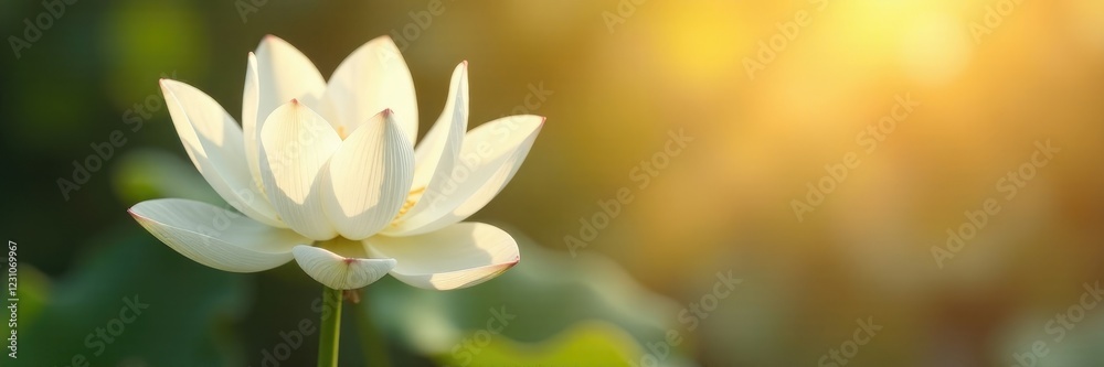Fototapeta premium Single white lotus flower against a soft and warm background, isolated, lotus flower, warm background