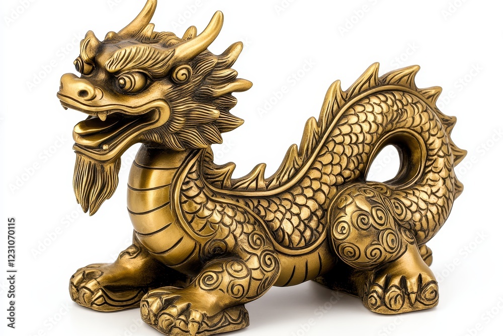 Golden Chinese Dragon Statue on White Background - Ancient Chinese dragon, power, good luck, prosperity, strength, symbol of the East. Golden Chinese Dragon Statue on White Background - Ancient Chinese dragon, power, good luck, prosperity, strength, symbol of the East.