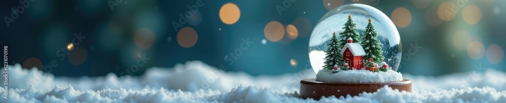 Obraz premium Small Christmas scene inside a snow globe with snow trees and pine, christmas scene, snow globe, snow trees
