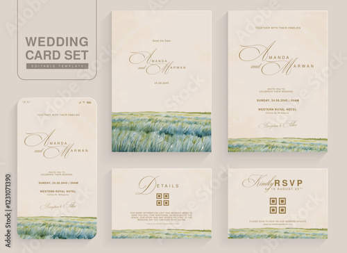 Set of Rustic Landscape Wedding Invitation Template