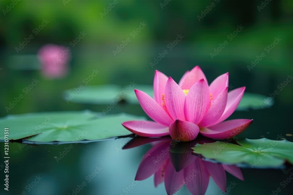 Pink Lotus Blooms in the Calm Surface of a Lake, calm water, tropical plant, aquatic bloom Pink Lotus Blooms in the Calm Surface of a Lake, calm water, tropical plant, aquatic bloom