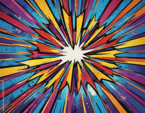 Playful and colorful comic book inspired radial burst backdrop, illustration, graphic, vibrant photo