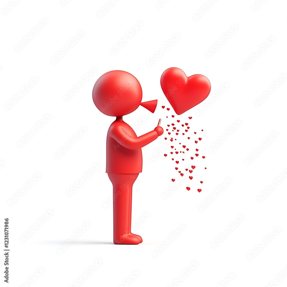3D character blowing heart bubbles 3D character blowing heart bubbles