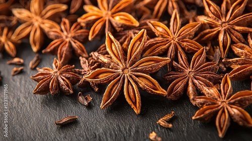 Aromatic Star Anise Spices Close Up View photo