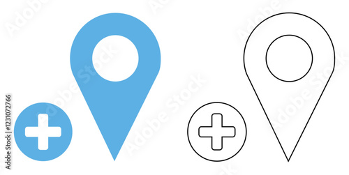 medic location icon vector, healthcare, hospitals, emergency services, clinics, and navigation apps related to medical assistance pictogram symbol ui and ux design, glyphs and stroke line