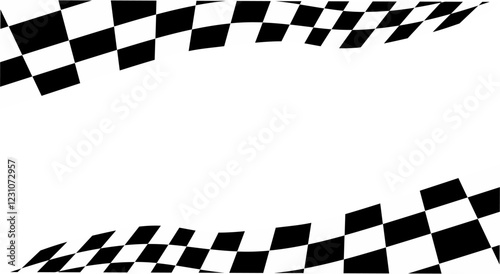 Wavy black and white checkered flag border design. Perfect for racing themes, banners, speed-related graphics, or motorsport event promotions.