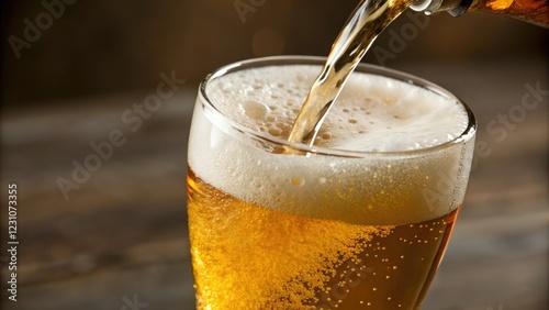 Wallpaper Mural Rich frothy beer is being poured into a glass with a gentle wave curve shape in the background, beverage photography, bubble froth, pouring beer, drink, pub atmosphere Torontodigital.ca