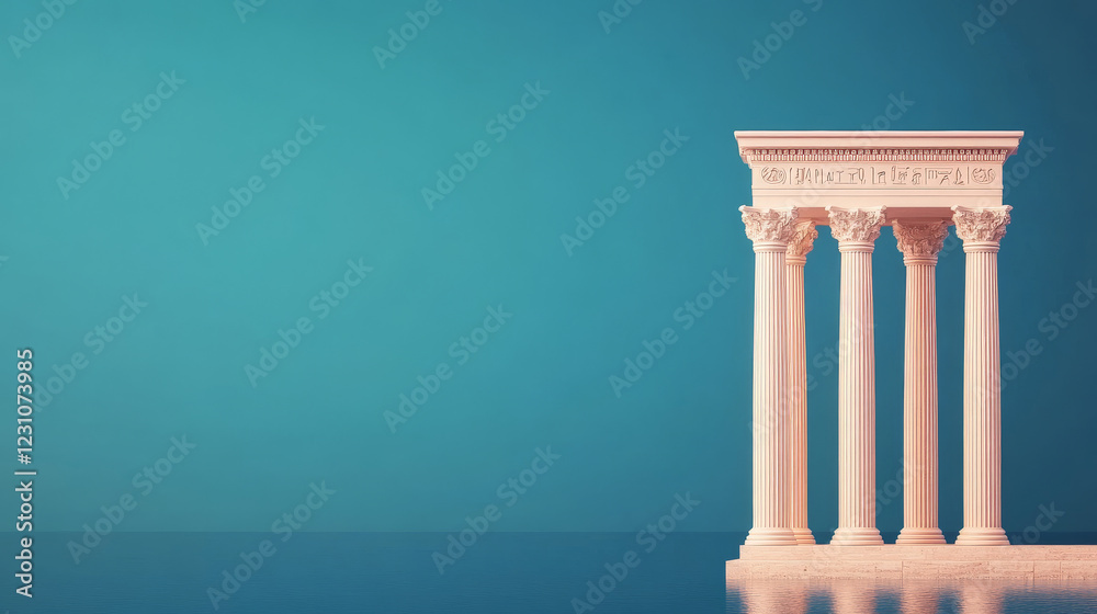 Fototapeta premium Elegant pastel pink columns against a teal backdrop. A serene and minimalist architectural image.
