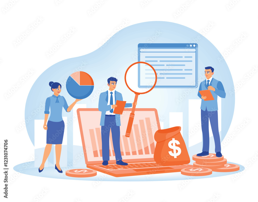 The team analyzes financial data with graphs and reports using technology. The team analyzes financial data with graphs and reports using technology.