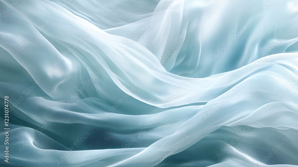 Obraz premium Elegant Draped Light Blue Sheer Fabric Texture