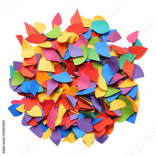 Vibrant confetti shapes in various colors, designed with a transparent background for versatile digital use, perfect for celebrations and events photo