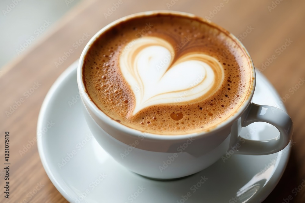 Frothy cappuccino cup with a cocoa heart on the whipped cream, topped, morning, heart Frothy cappuccino cup with a cocoa heart on the whipped cream, topped, morning, heart