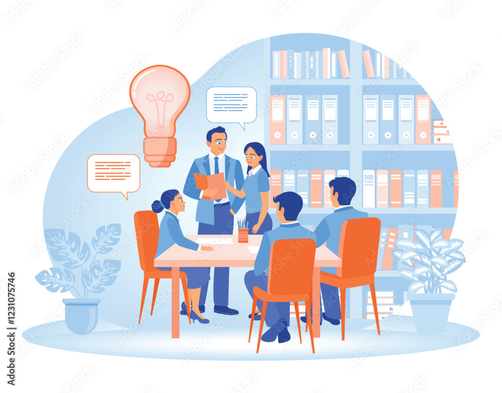 Team collaboration in an office environment by brainstorming ideas. Team collaboration in an office environment by brainstorming ideas.