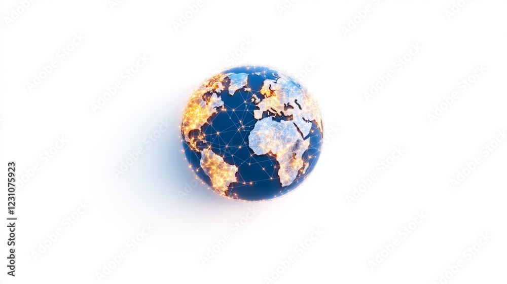 Fototapeta premium Global Network Concept with Illuminated Continents on White Background